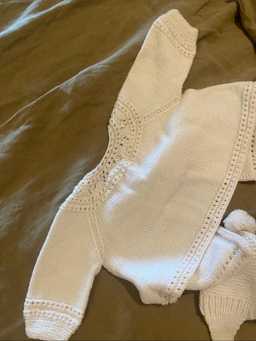 Vintage Hand-Knit Baby Cardigan, Hat & Booties Set - newborn size